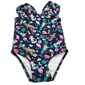 Cat & Jack Mermaid Seashell Print Blue Multicolored One-piece Swimsuit Girls 3T